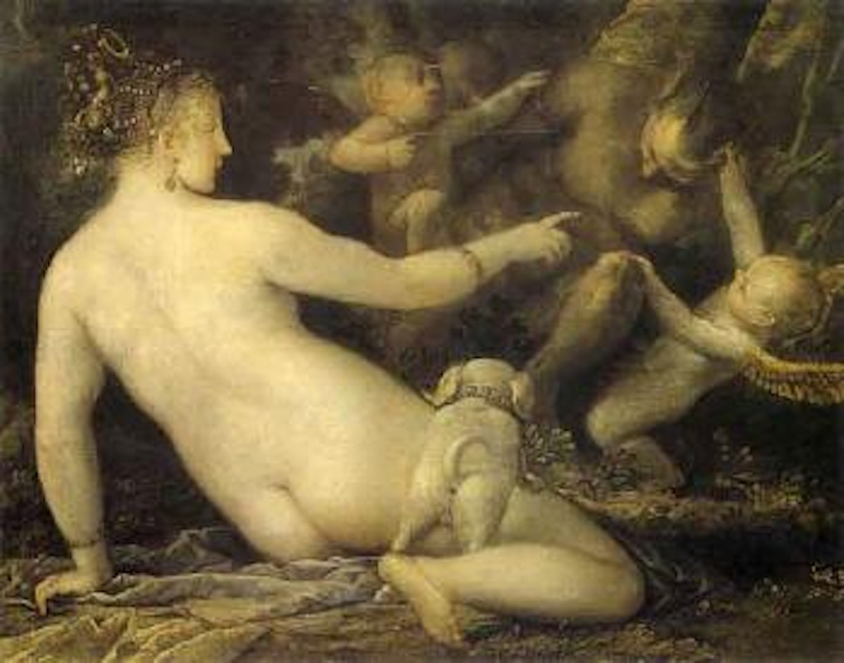 Diana, sorpresa da un satiro, lo fa punire da amorini by Pietro Liberi