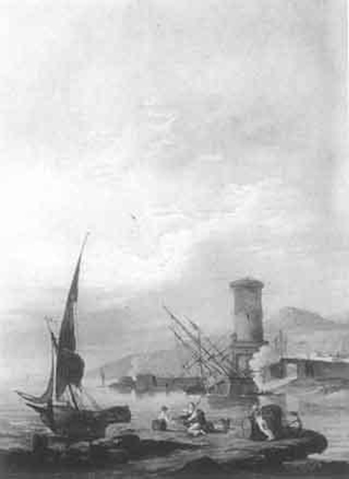 Un vascello a calafatare una feluca in un porto mediterraneo by Claude Joseph Vernet