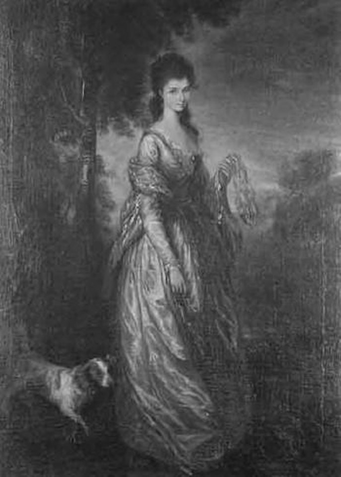 Portrait of lady, said to be Mts Stone Norton, with pet dog in landscape by Thomas Gainsborough