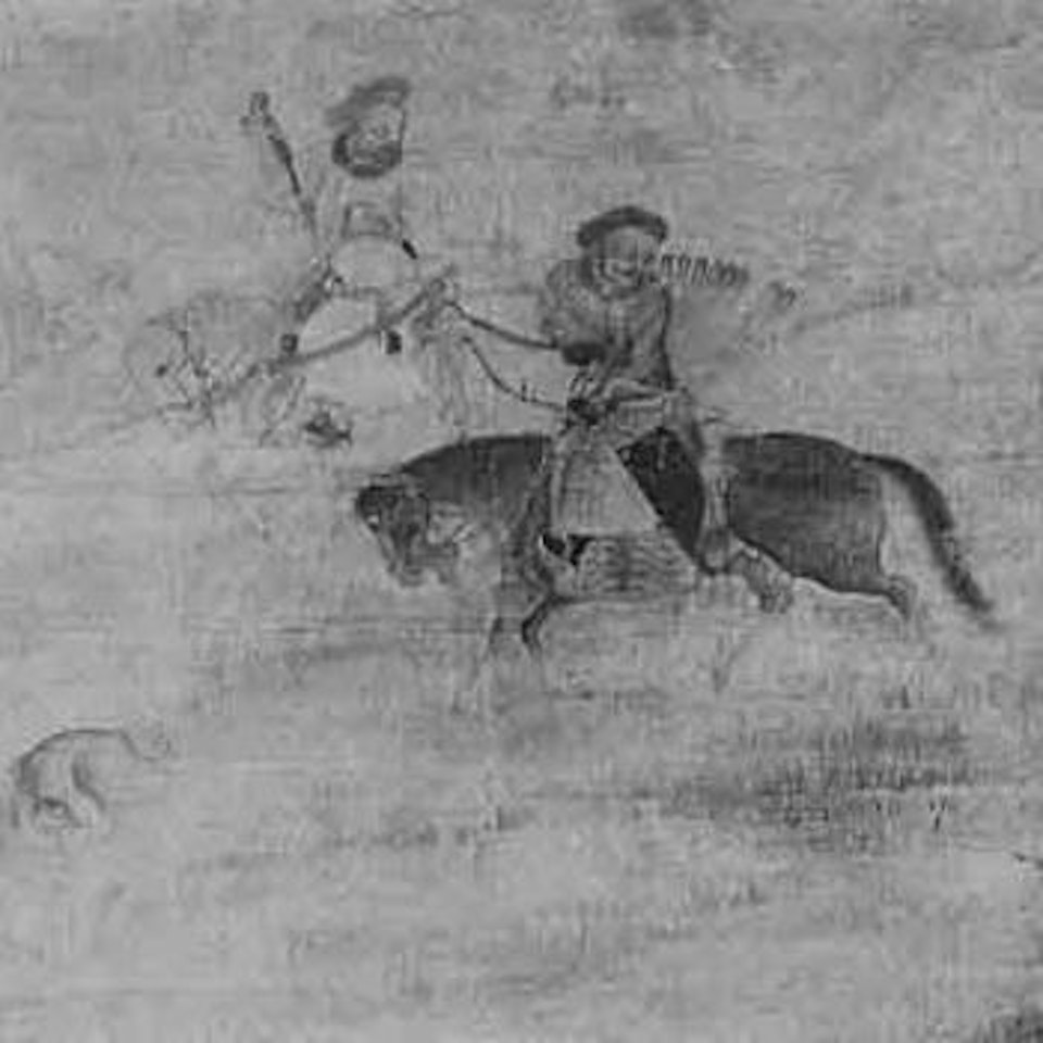 Mongol hunter with attendant by Chinese School