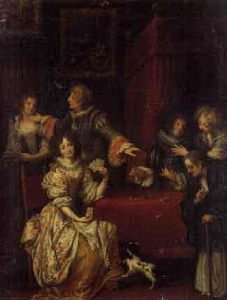 Group of musicians and carousers. The game of cards by German School
