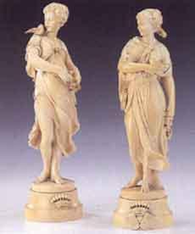 Classical female figures representing Spring and Autumn by French School