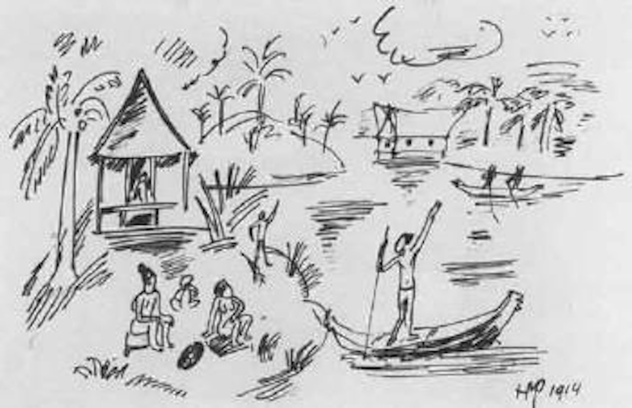 Women and fishing boats on the beach by Max Pechstein