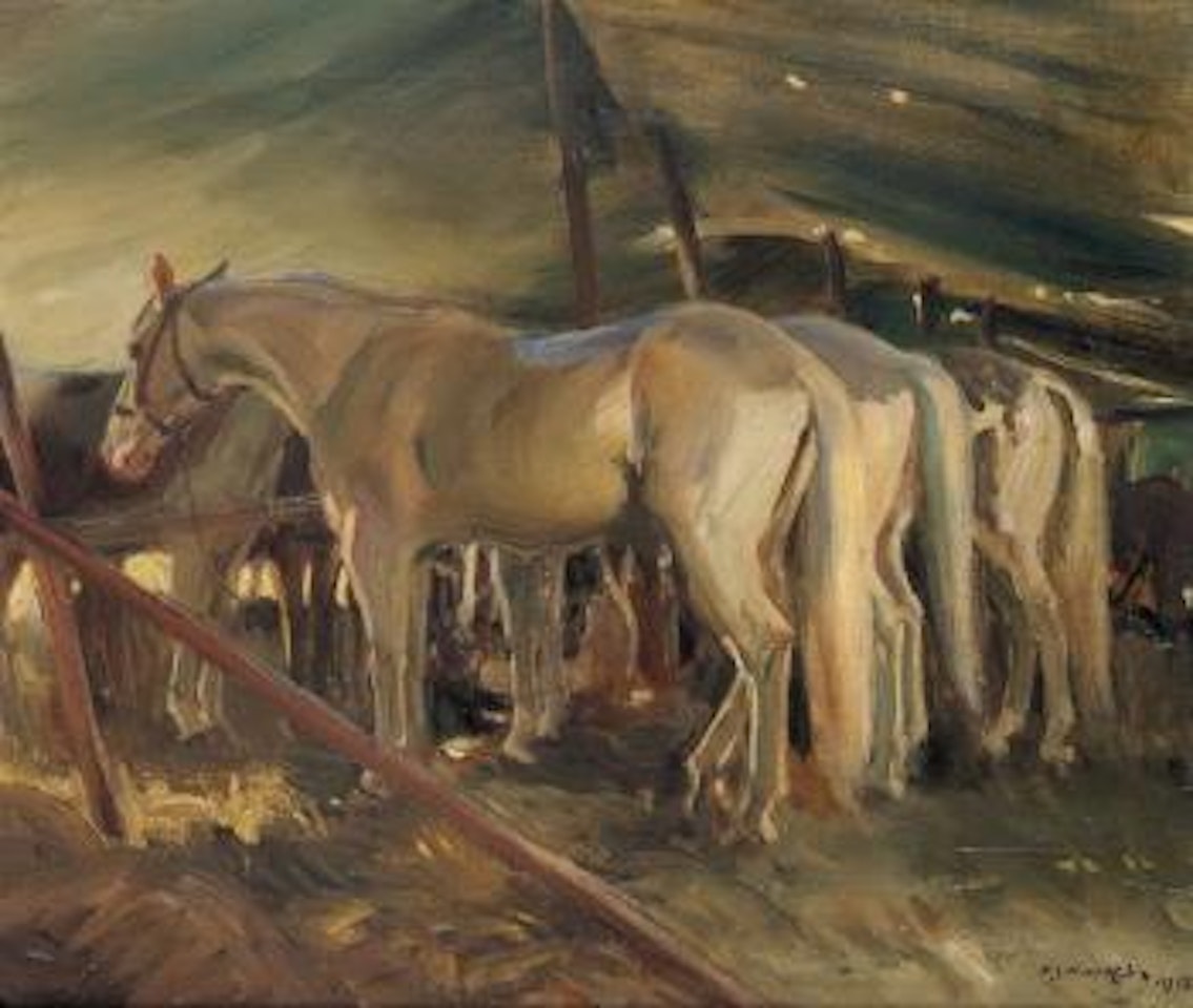 Horses under canvas by Alfred James Munnings
