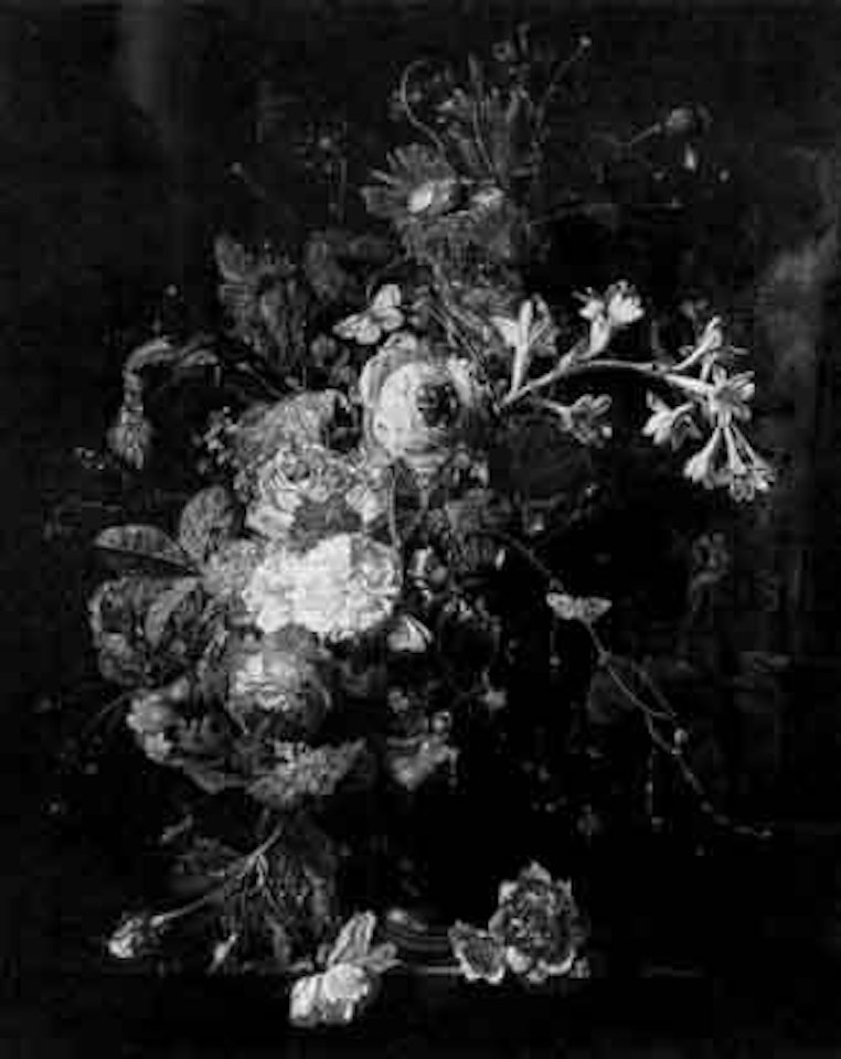 Roses, carnations, poppies and orchid in urn by Frederick Victor Bailey