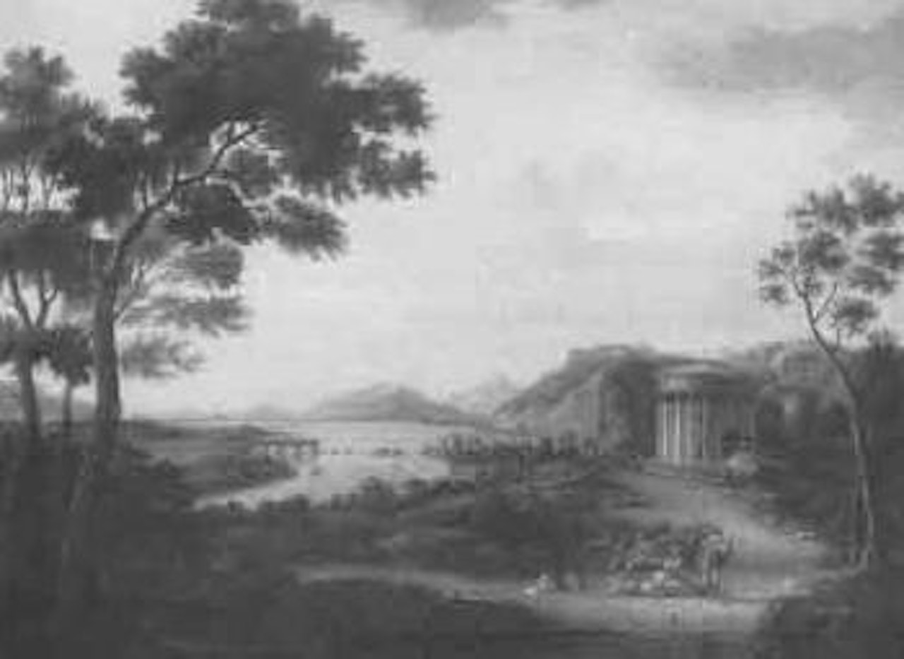 Figures in classical Italianate landscape by Claude Lorrain