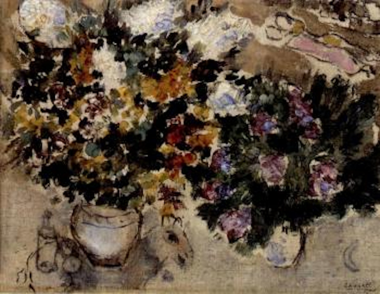 Lovers and bouquets of flowers by Marc Chagall