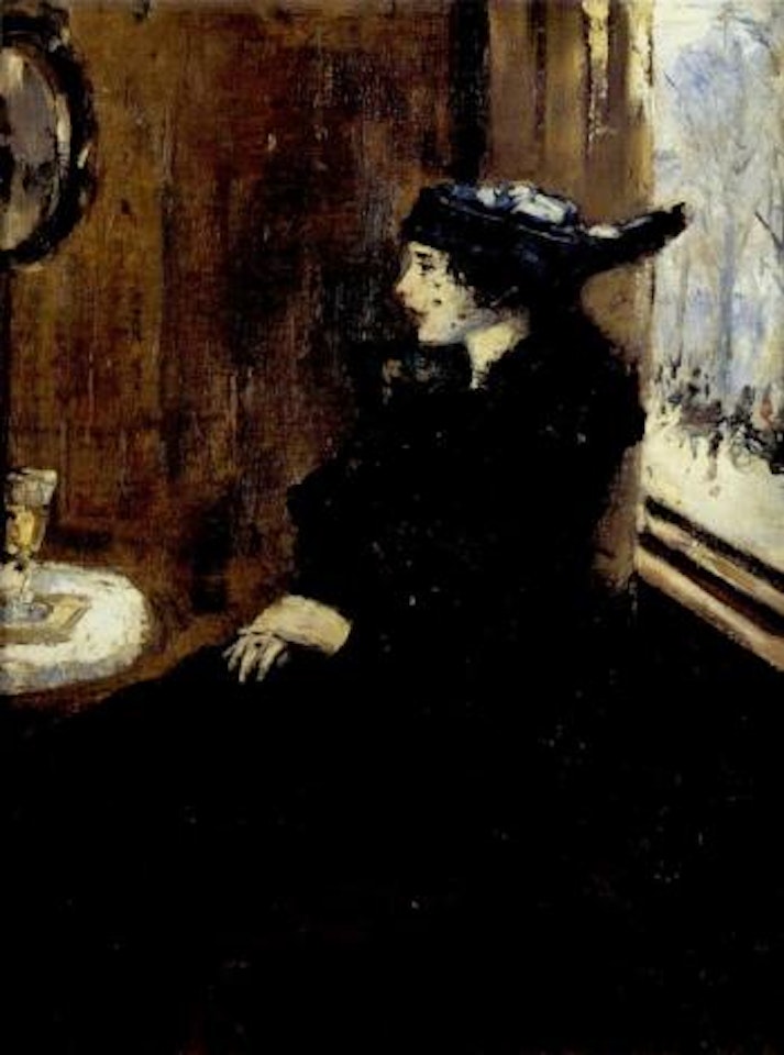 Seated woman in cafe by Lesser Ury