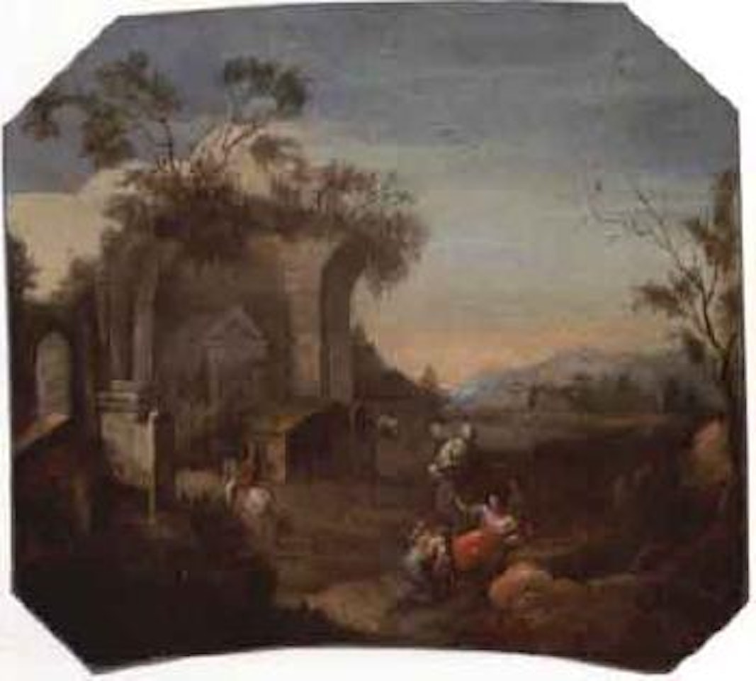 Italianate landscape with maidens conversing with shepherd by Francesco Zuccarelli