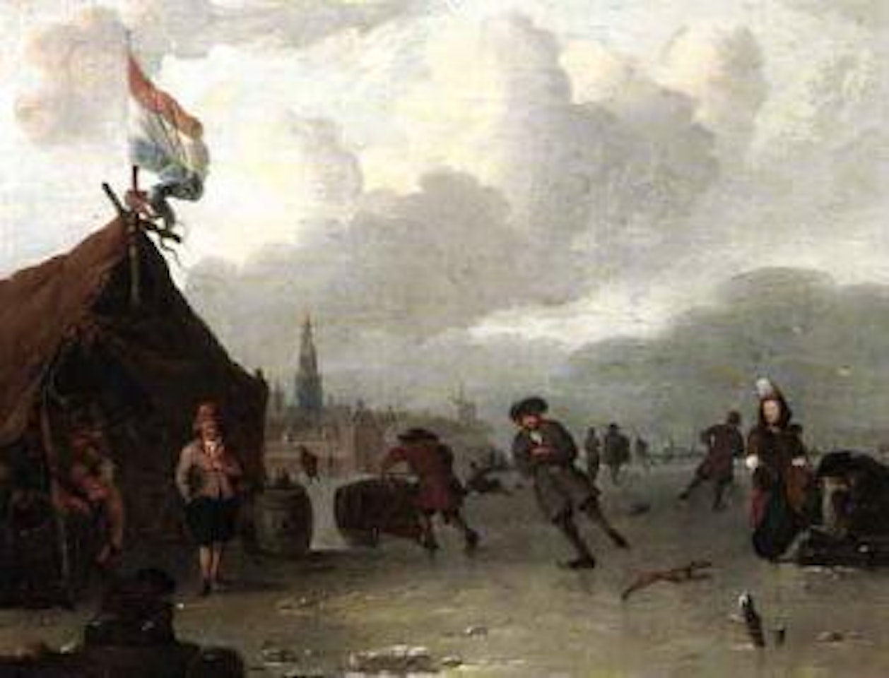 Skaters on frozen waterways by Abraham Storck