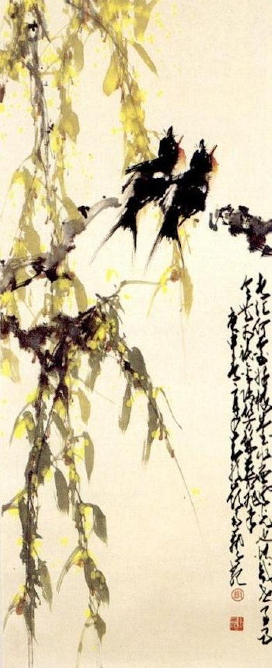 Two birds in the willow by Zhao Shao'ang