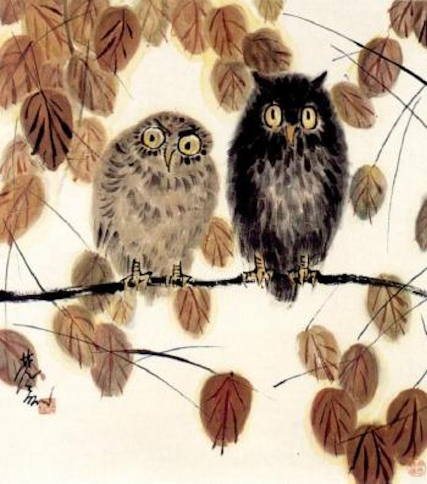 Two owls by Lin Fengmian