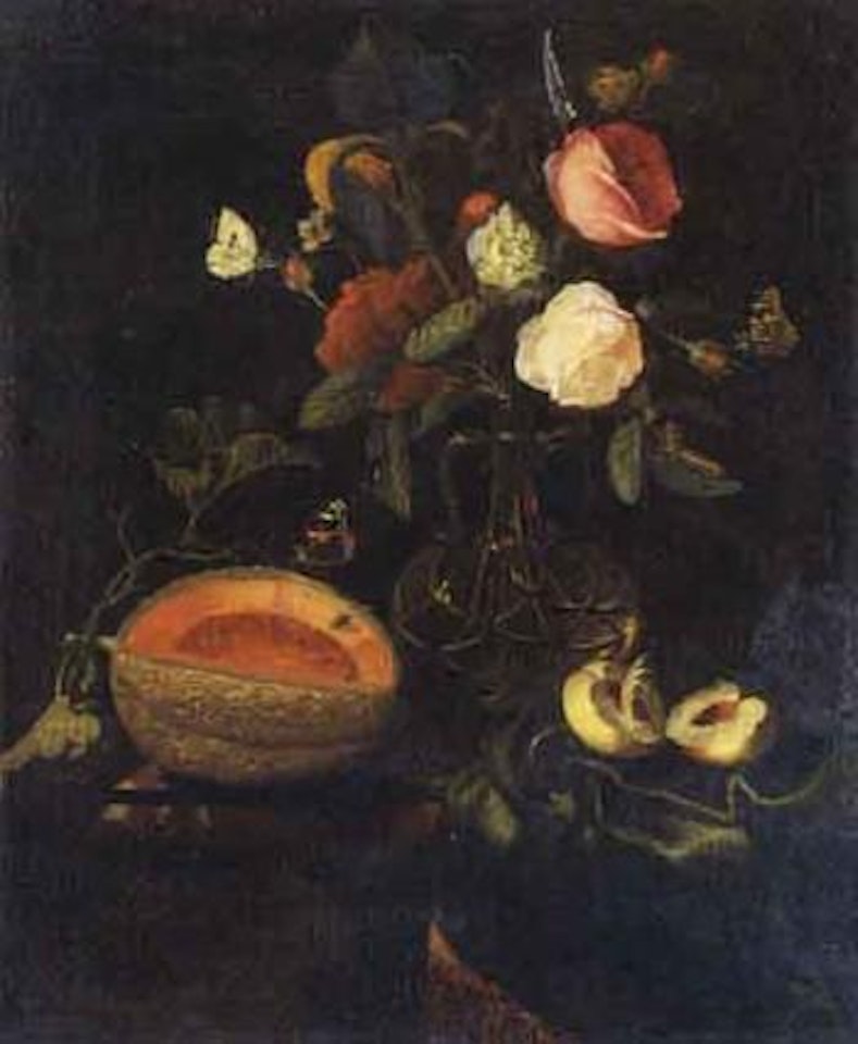 Still life with flowers and melon by Willem van Aelst