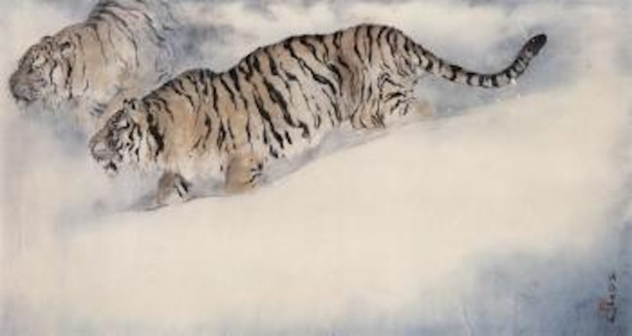 Tigers in snow by Yang Shanshen