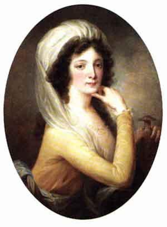 Lady in yellow dress, her left hand on Greek urn by Angelica Kauffmann