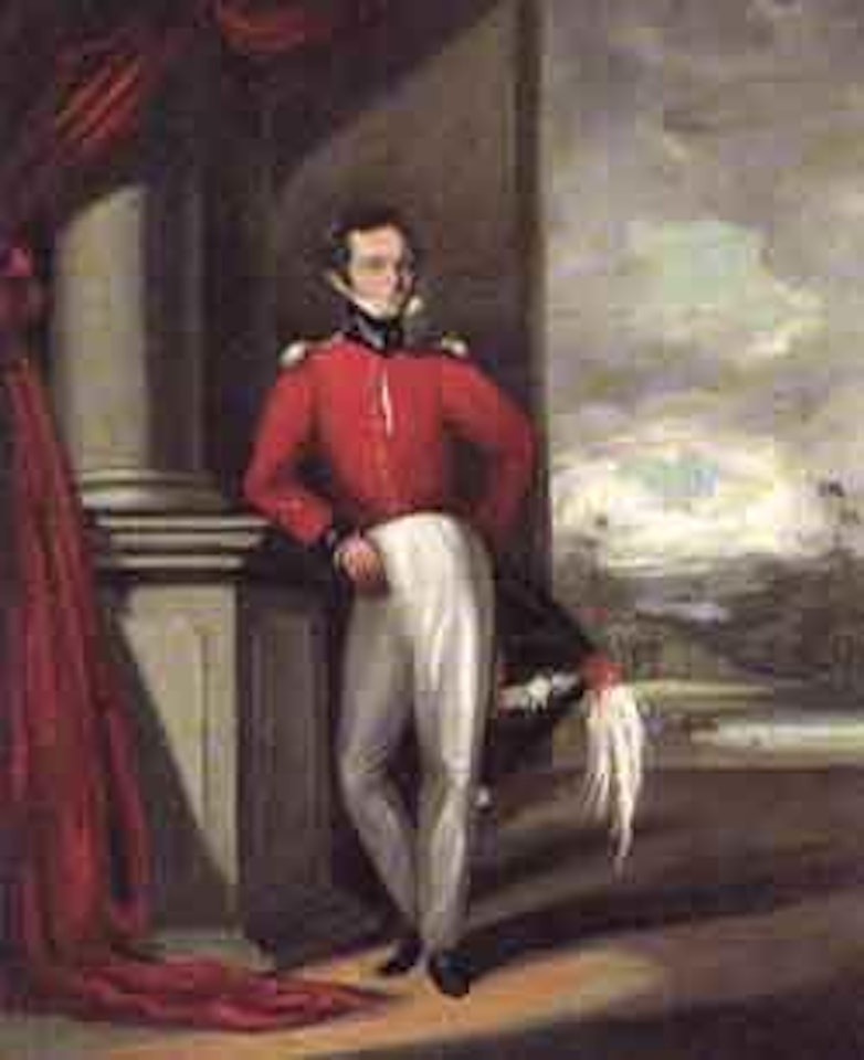 Officer in uniform, tropical landscape beyond by George Chinnery