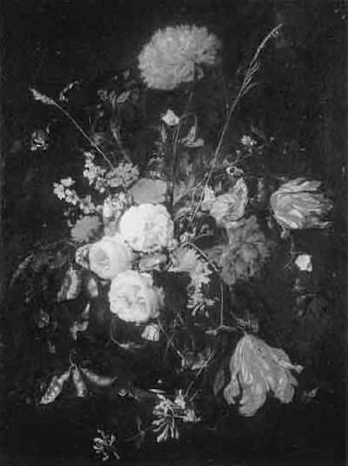 Floral still life of peonies, tulips with moths, snails by Jan Davidsz de Heem