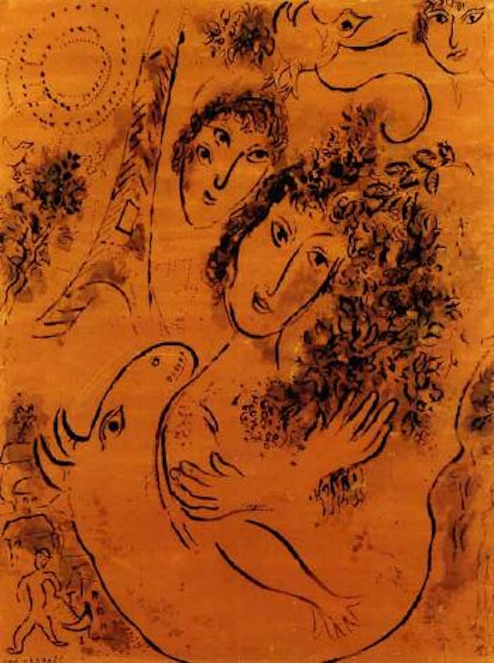 Les amants a la Tour Eiffel by Marc Chagall
