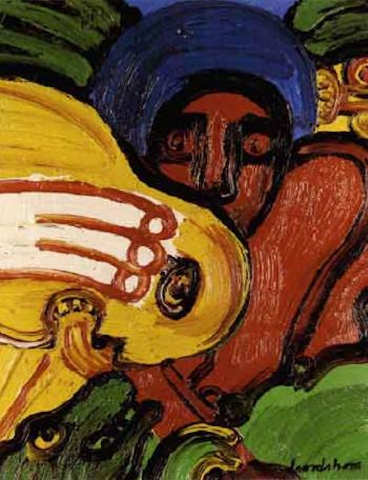 Red and yellow figure by Bengt Lindstrom