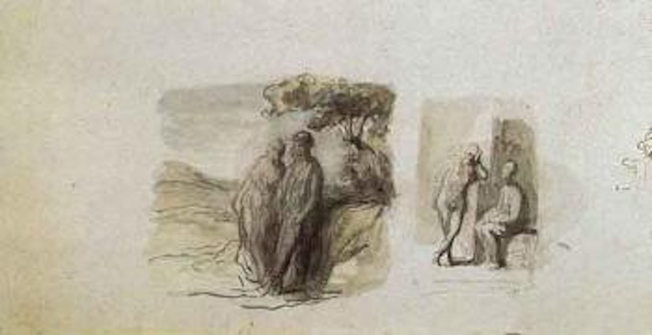 Feuille d'etudes avec femme accoudee et homme debout by Honoré Daumier