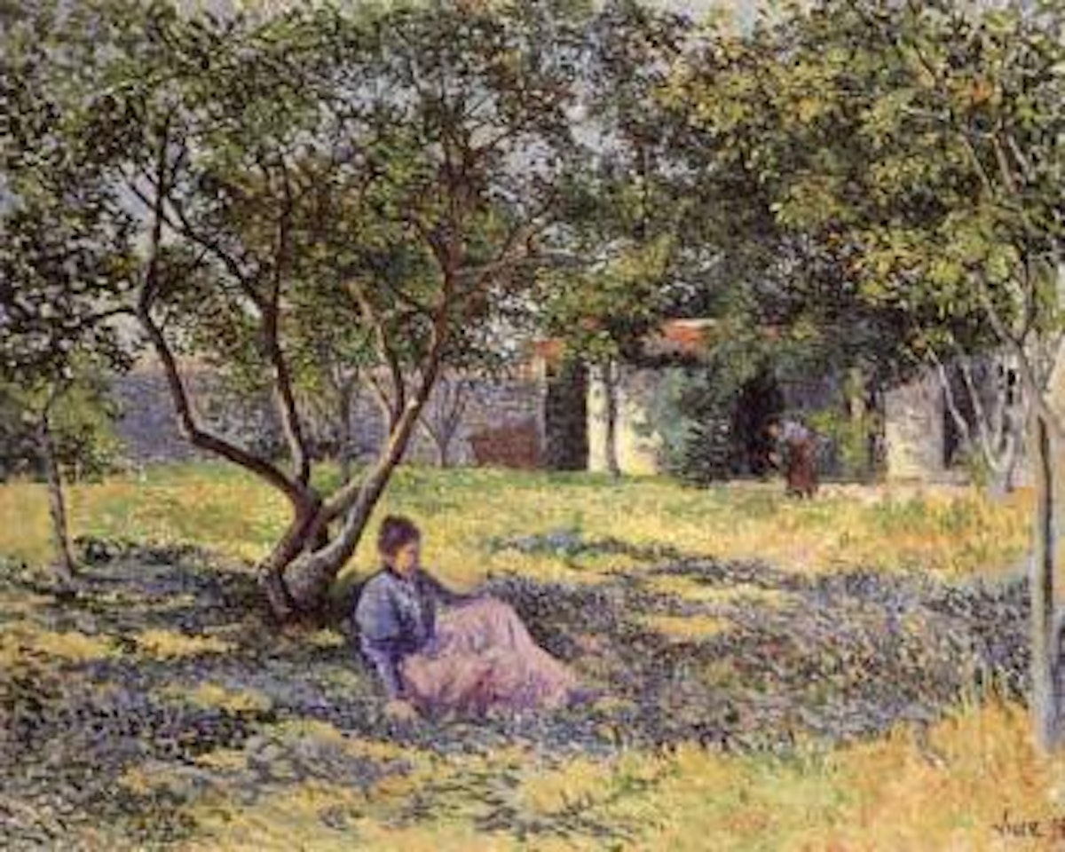 Eragny, femme assise dans jardin by Maximilien Luce