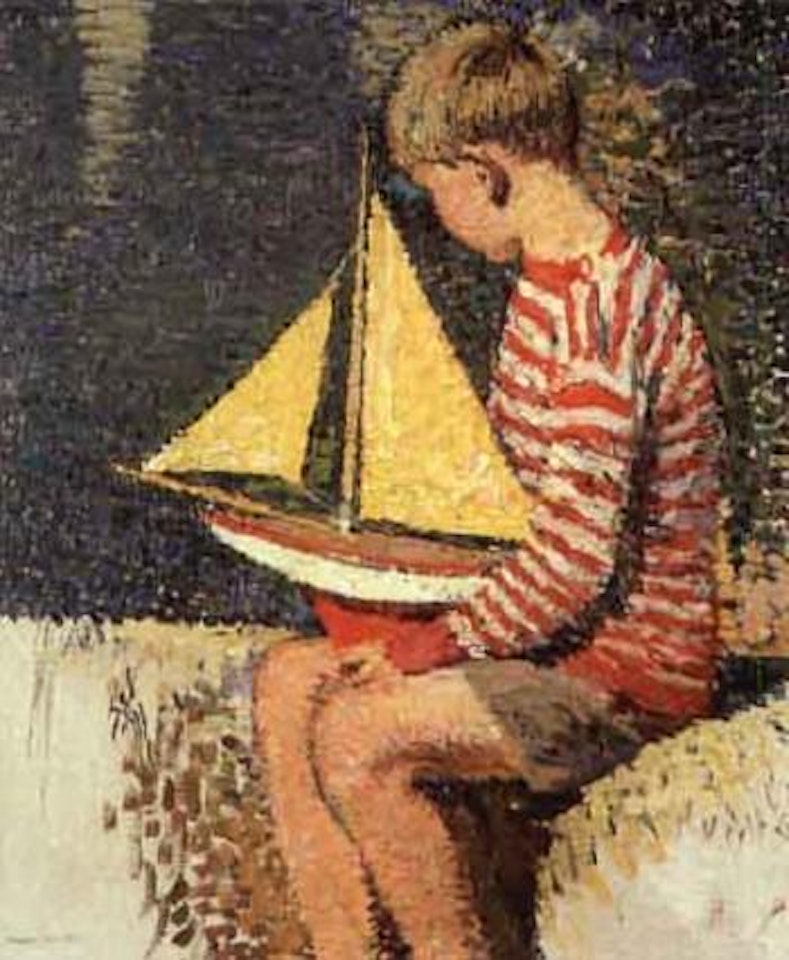 Enfant jouant au bord d'un bassin du jardin du Luxembourg by Henri Jean Guillaume Martin