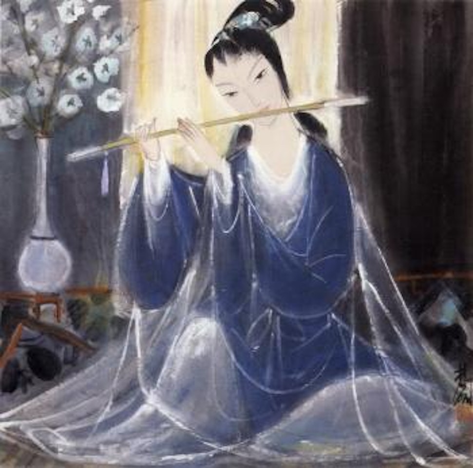 Lady playing flute by Lin Fengmian
