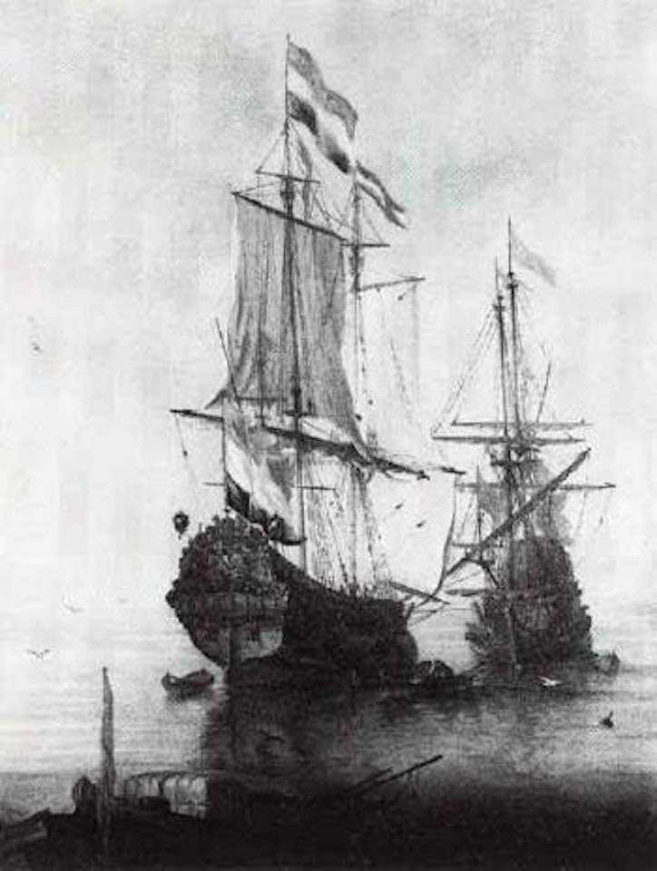 Dutch and English men o'war, three-master firing salute by Jan Abrahamsz. Beerstraten