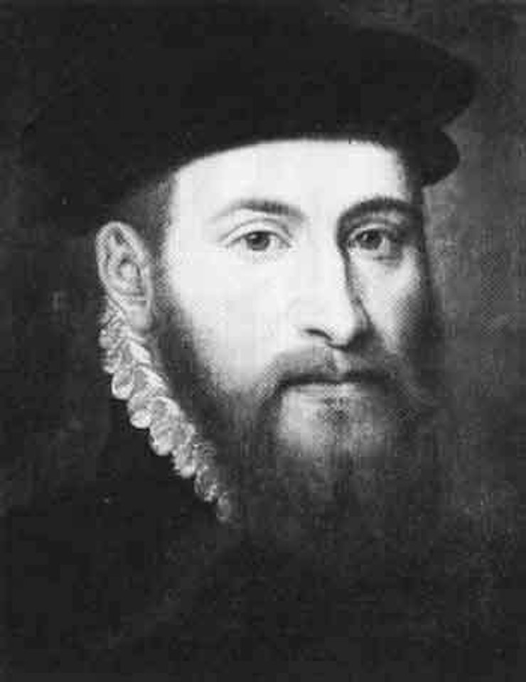 Portrait of bearded gentleman wearing black cap, white ruff by Adriaen Thomas Key