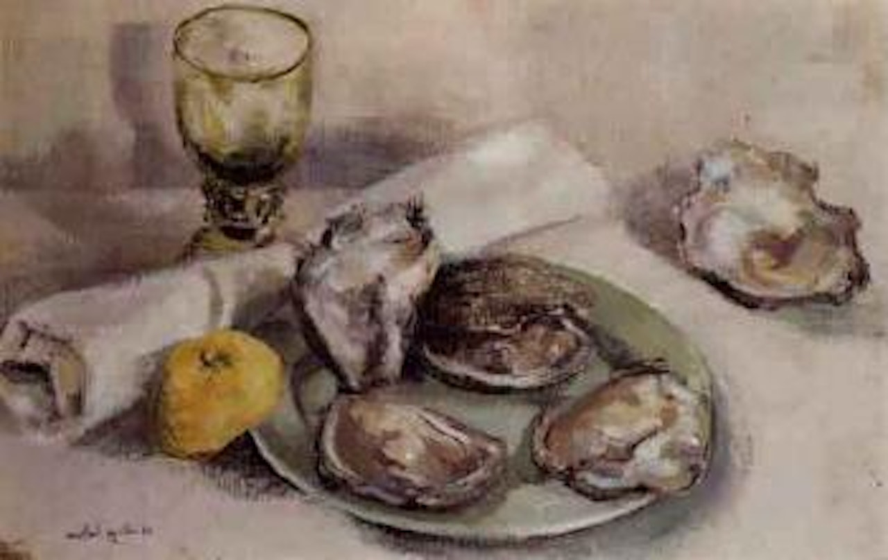Still life with oysters and lemon by Michael Ayrton