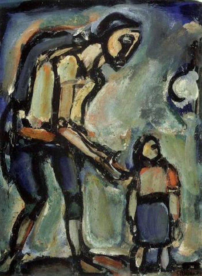 Pere et enfant, 'Se refugie en ton coeur Va-nu pieds'... by Georges Rouault