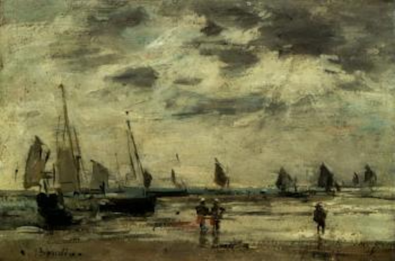 Berck, jetee et voiliers a maree basse by Eugène Boudin