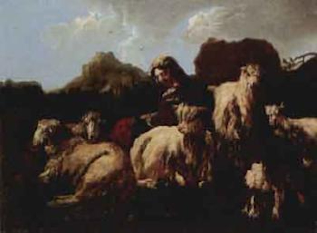 Shepherd and flock by Philipp Peter Roos