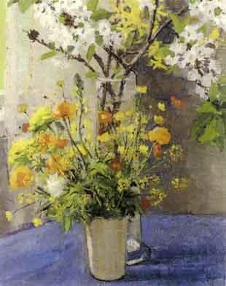Flowers in vase by Olle Hjortzberg