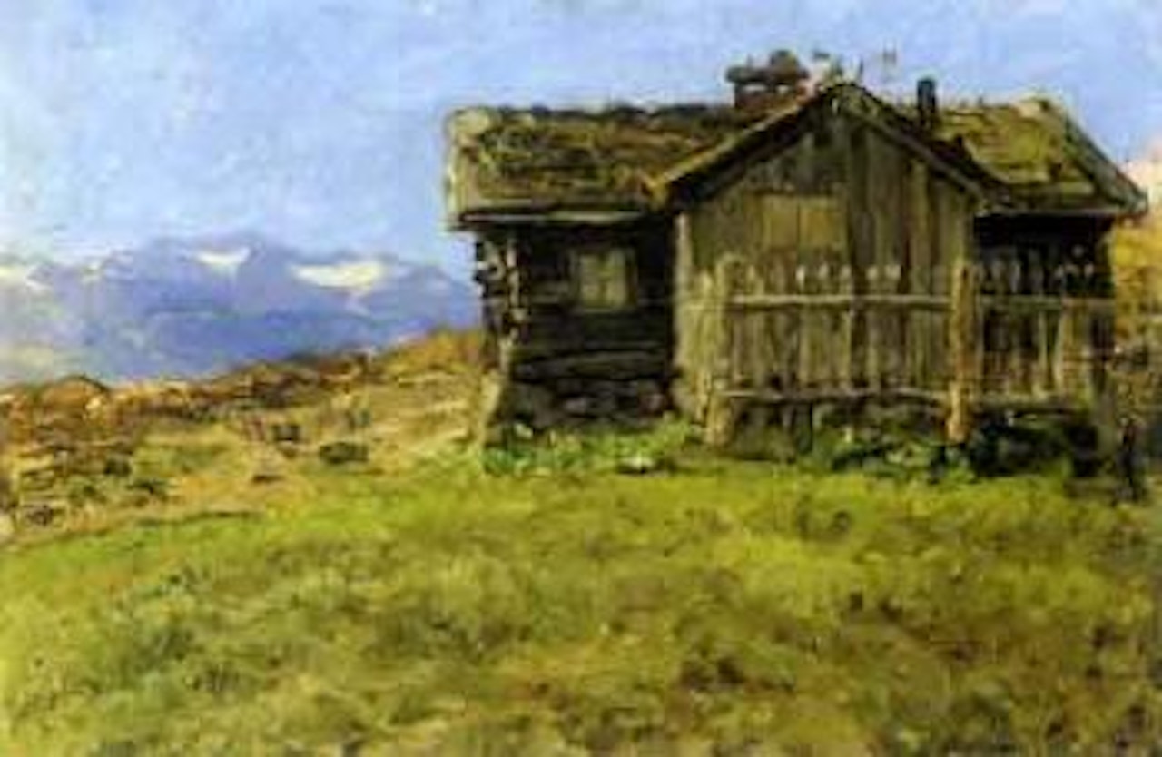 Sunlit mountain landscape by Anshelm Schultzberg