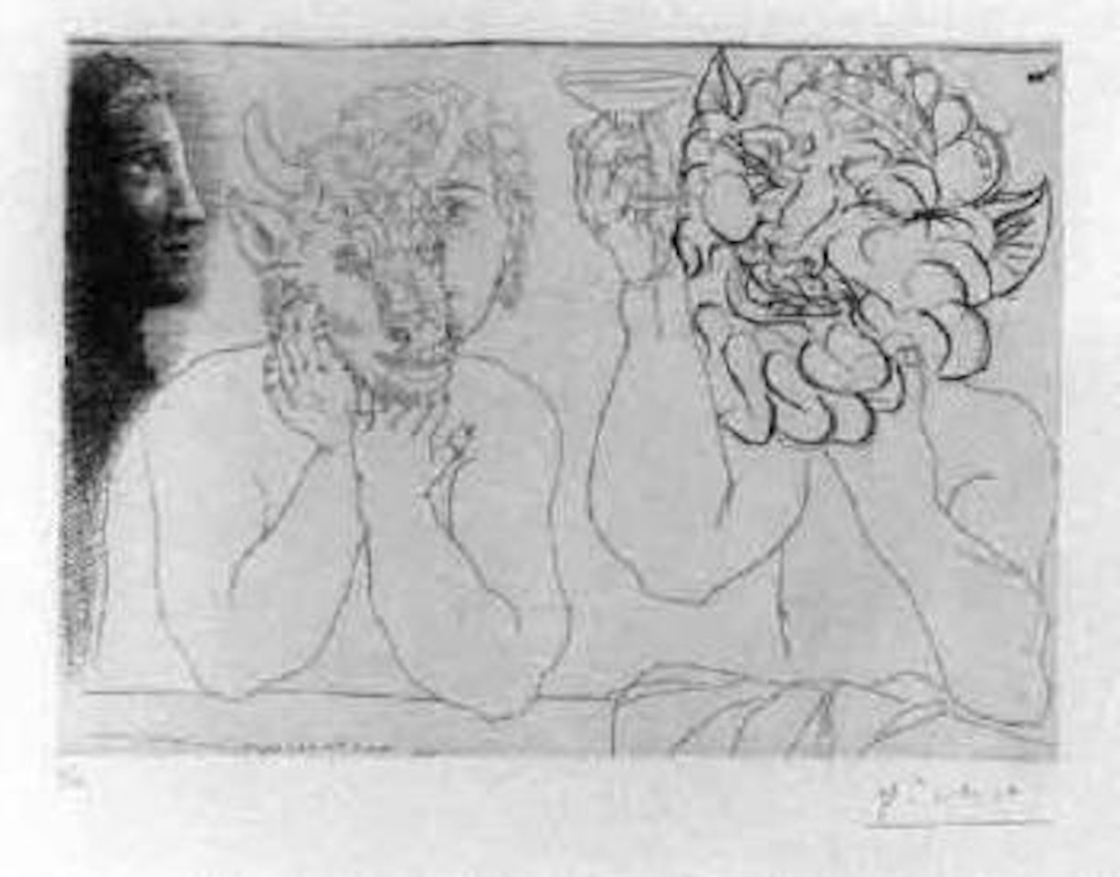 Jeune homme au masque de taureau, faune et profil de femme by Pablo Picasso