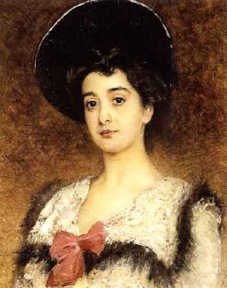 Portrait of lady with red bow by Konstantin Makovsky