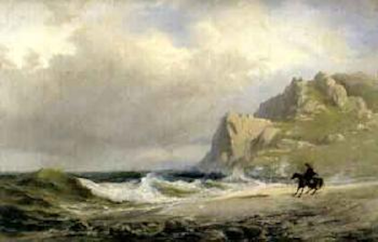 Horse and rider on beach by Anton Melbye