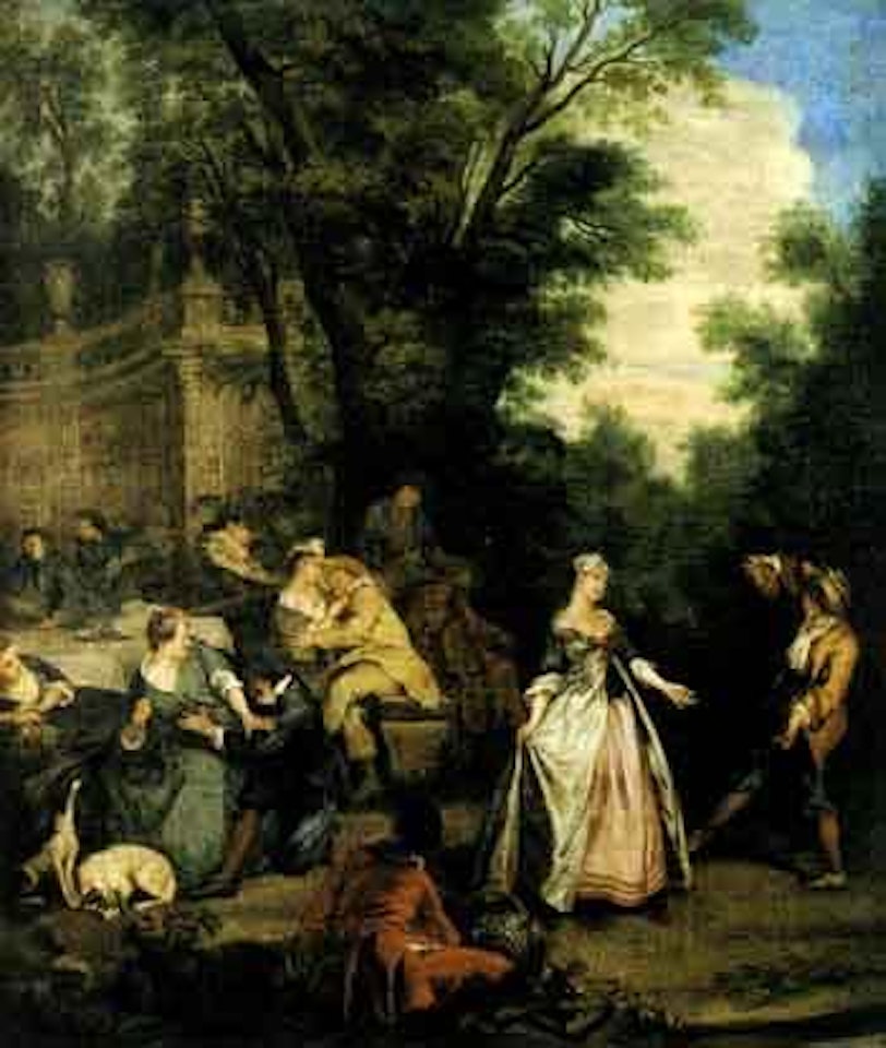 The party - figures in garden by Jean-Antoine Watteau