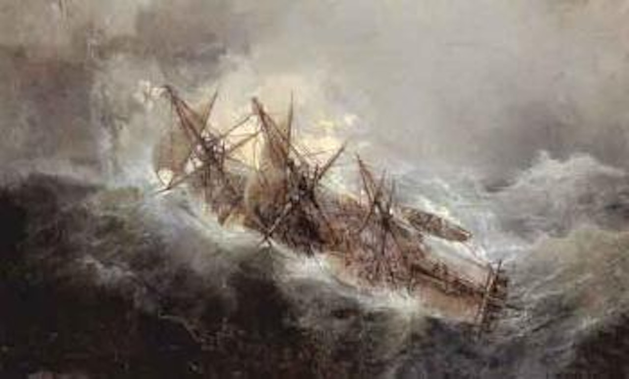 Crossing on stormy sea by Jean Baptiste Henri Durand-Brager