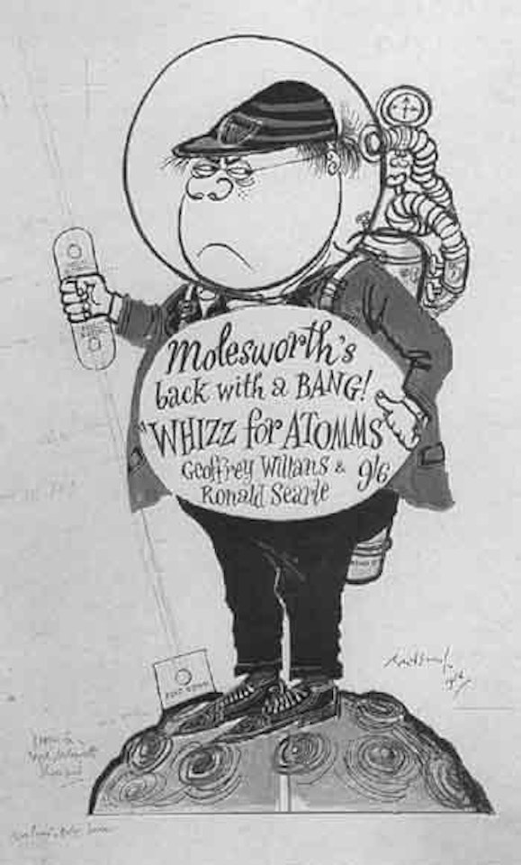 Design for a Nigel Molesworth showcard by Ronald Searle