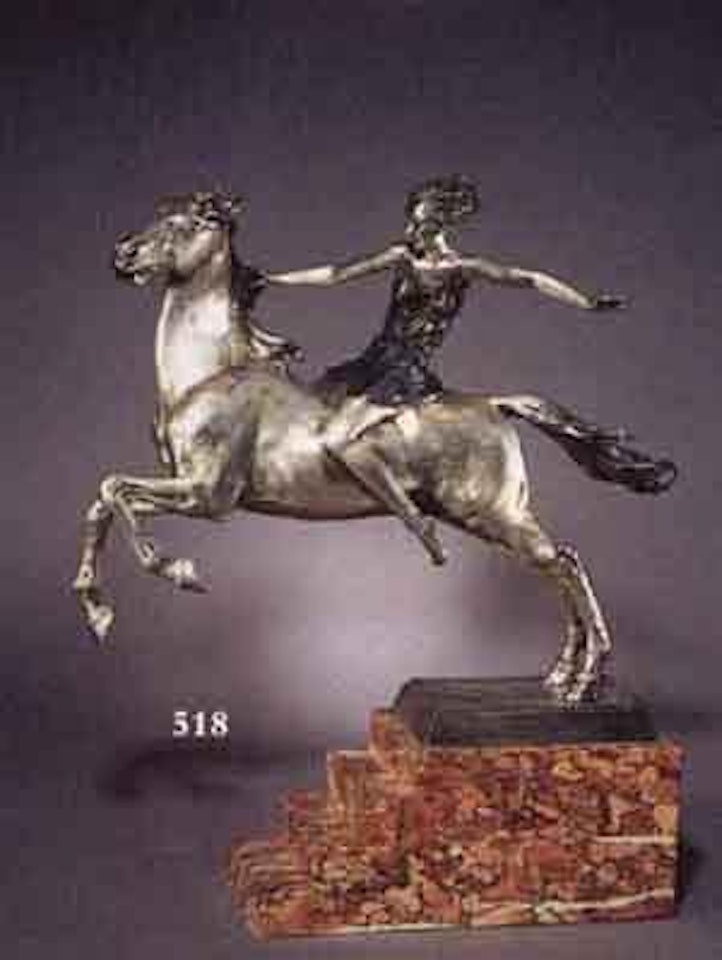 Young woman astride rearing stallion by Josef Lorenzl