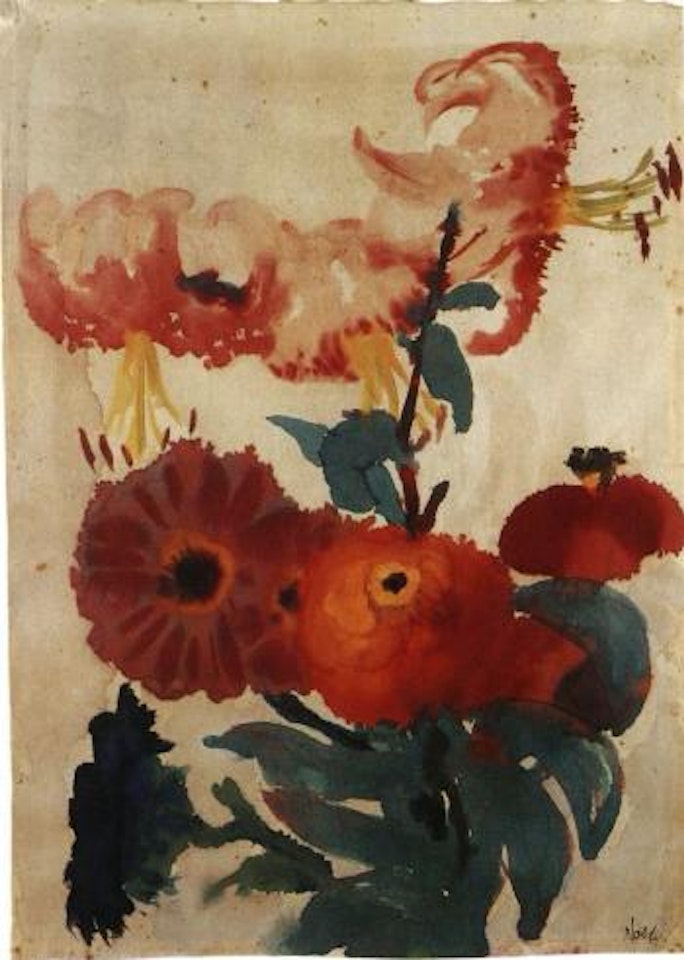 Dahlias and lilies by Emil Nolde