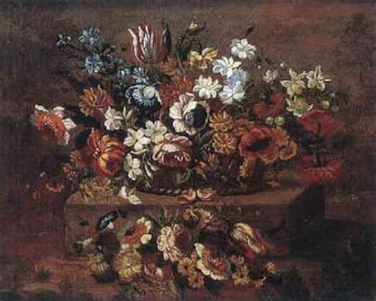 Still life of flowers in basket by Juan de Arellano