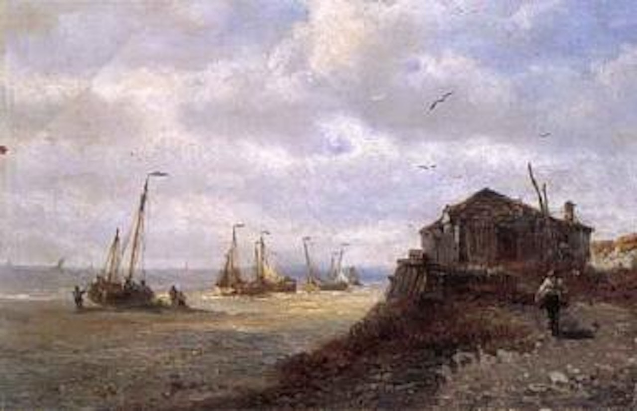 Coastal view with boats by François Etienne Musin