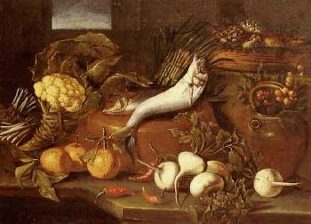 Still life of fish and vegetables by Italian School