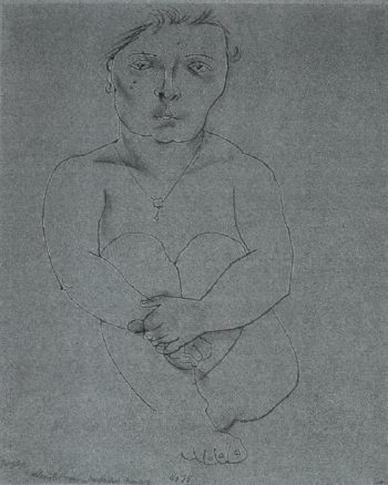 Seated female nude in necklace by George Grosz