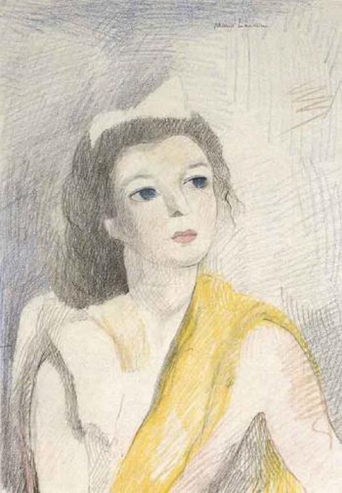 Jeune femme en buste a l'echarpe jaune by Marie Laurencin
