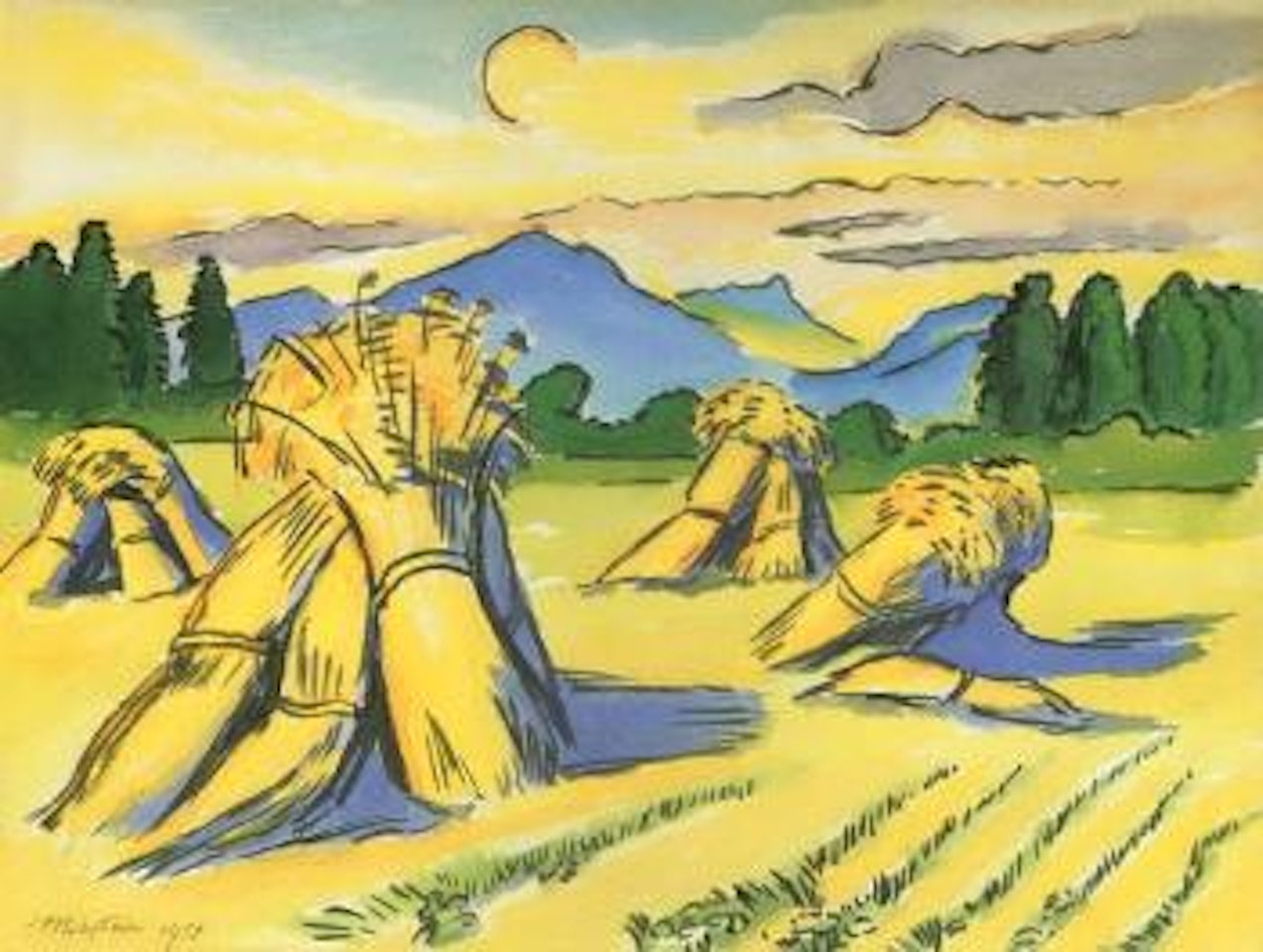 Corn dollies in field by Max Pechstein