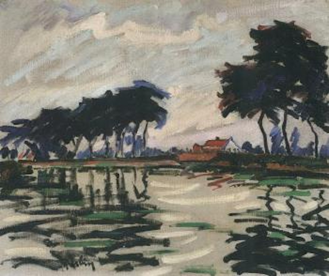 Arbres et maisons au bord de l'eau by Auguste Herbin